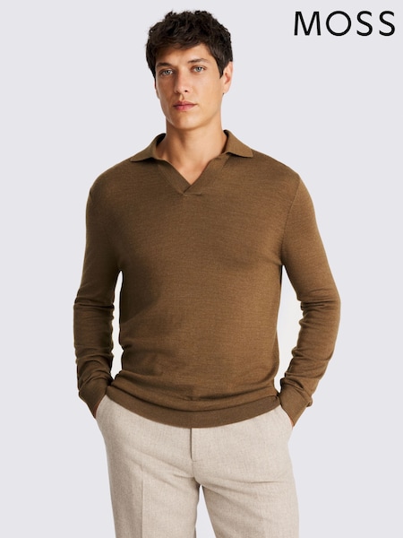 Natural Oatmeal Merino-Blend Skipper Polo Shirt (V31166) | 297 QAR