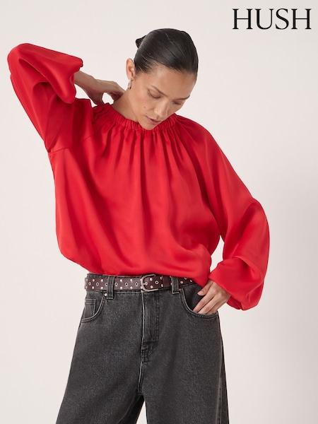 Hush Red Satin Bubble Hem Top (V31394) | €121