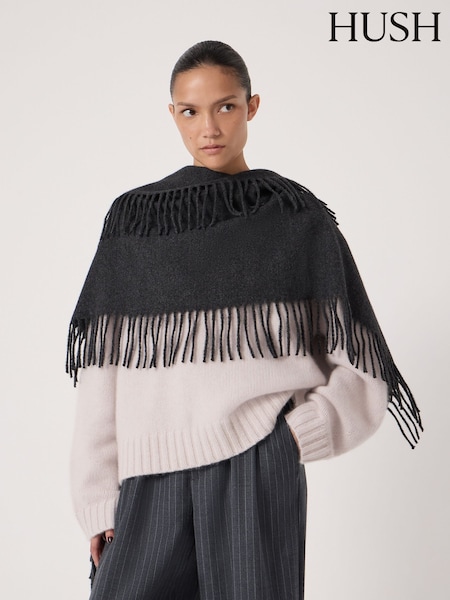 Hush Black Fringe Detail Scarf (V31395) | 198 QAR