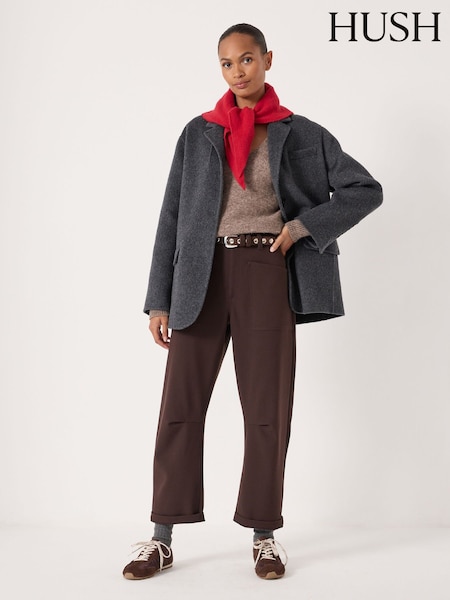 Hush Brown Cordi Barrel Leg Tailored Trousers (V31417) | AED641