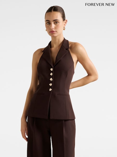 Forever New Brown Briony Halter Neck Waistcoat (V31419) | R$ 585