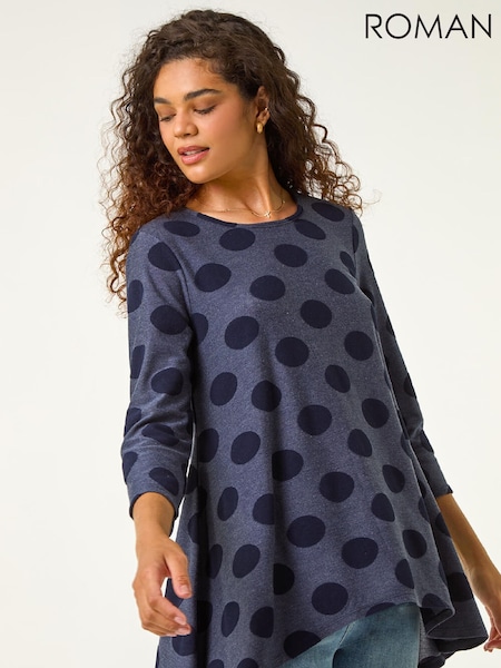 Roman Blue Textured Spot Swing Hem Tunic (V31434) | €64