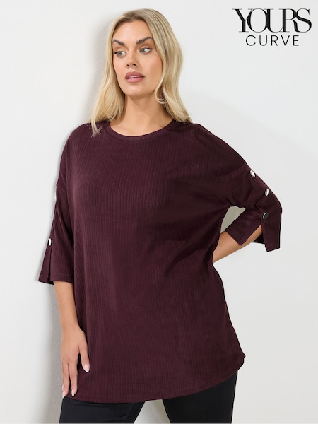 Yours Curve Red Ribbed Button Detail Top (V31458) | €36