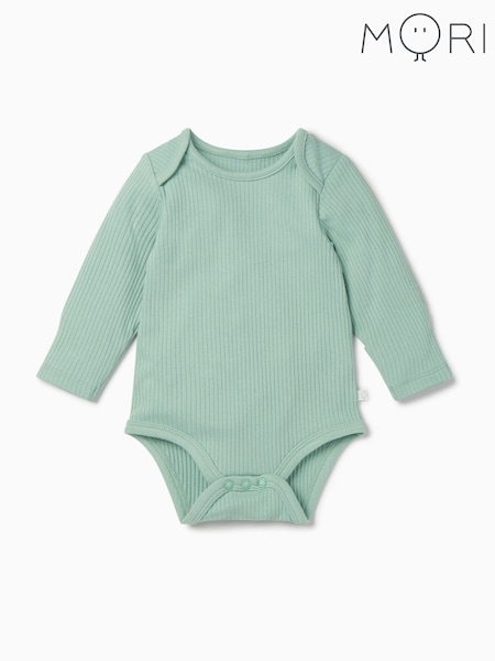 أخضر - MORI Supersoft Ribbed Stretch Long Sleeve Envelope Neckline Bodysuit (V31488) | ‏114 د.إ.‏