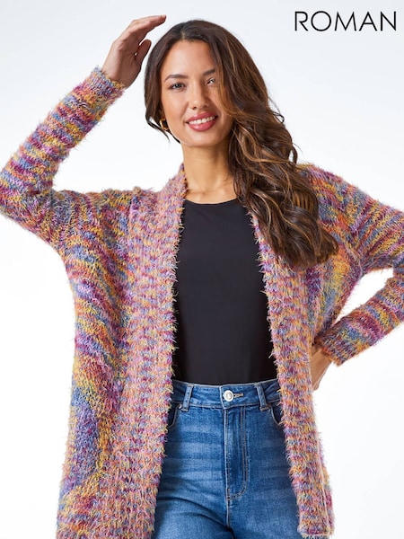 Roman Pink Fluffy Longline Cosy Cardigan (V31555) | €53