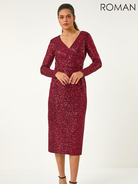 Roman Sequin Front Wrap Midi Stretch Dress (V31565) | € 105