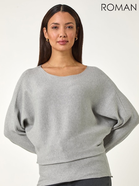 Roman Grey Ribbed Batwing Knit Jumper (V31581) | €53