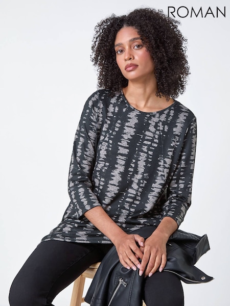 Roman Abstract Print Tunic Pocket Stretch Top (V31586) | € 42