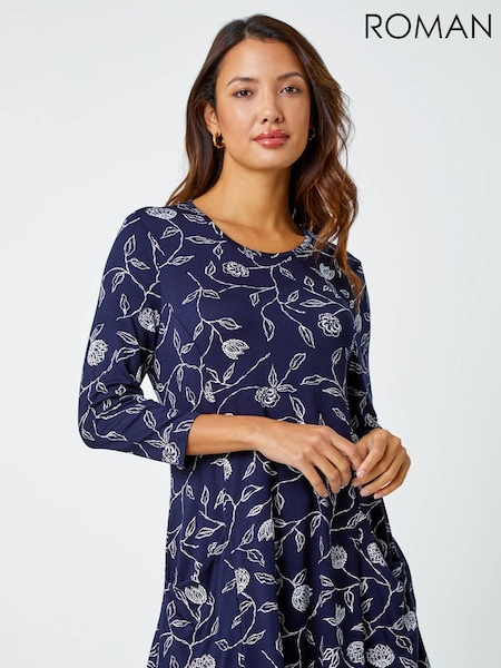 Roman Floral Print Pocket Swing Stretch Blouse (V31588) | R$ 385