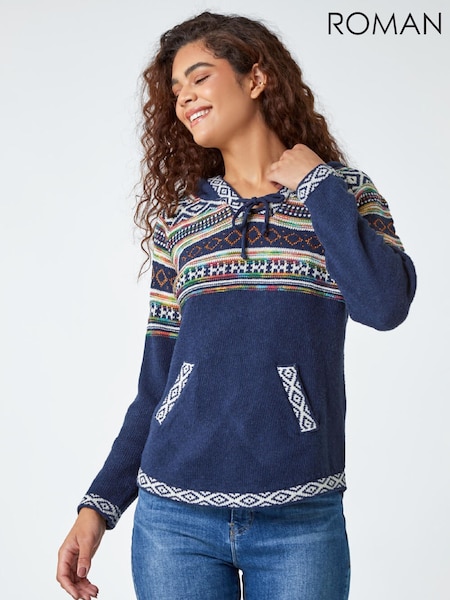 Roman Blue Nordic Print Hooded Jumper (V31589) | €63