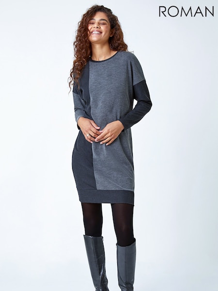 Roman Grey Colour Block Stretch Jumper Dress (V31594) | €56