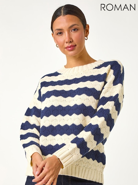 Roman Blue Wave Colour Block Knit Jumper (V31599) | €58