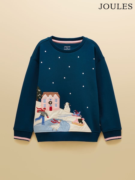 Teal Blue - Joules Kids' Mackenzie Sweatshirt With Faux Fur Lining