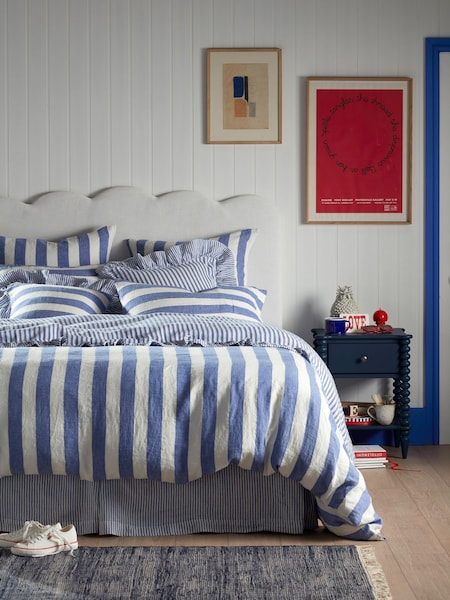 Secret Linen Store Cobalt Blue Cora Stripe 100% Linen Valance (V31847) | €129 - €143