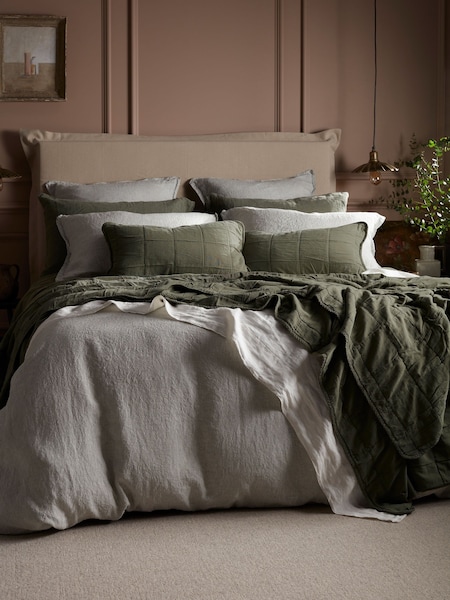 Secret Linen Store Olive Green Sid Stripe 100% Linen Fitted Sheet (V31869) | €149 - €168