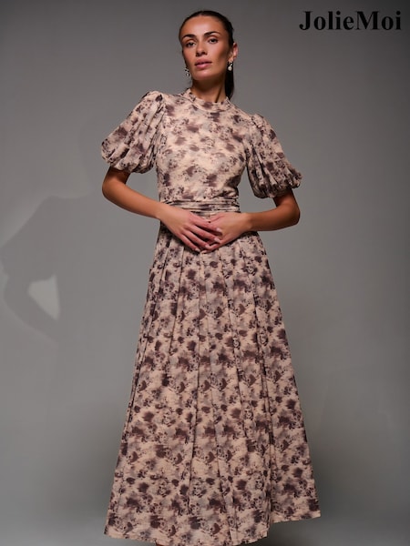 Naravni - Jolie Moi Puffy Sleeve Printed Mesh Maxi Dress (V31977) | € 112