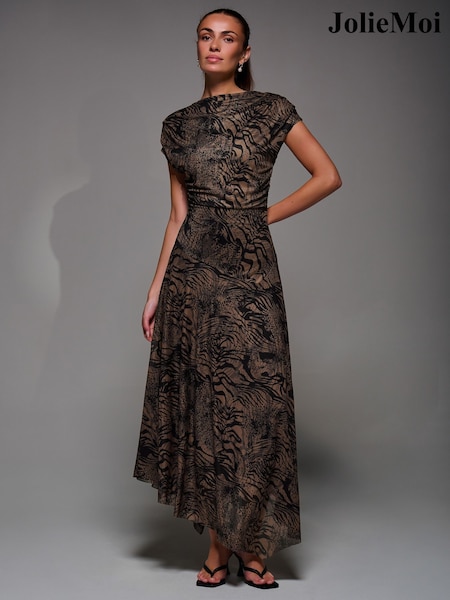 rjava - Jolie Moi Asymmetrical Draped Slash Neck Midaxi Dress (V31978) | € 99