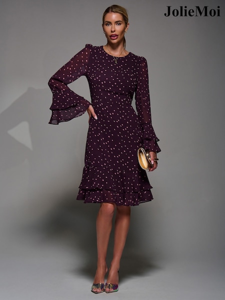 Vijolična - Jolie Moi Long Sleeve Chiffon Knee Length Dress (V31985) | € 99