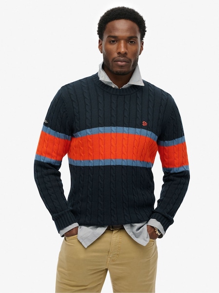 Superdry Blue Cotton Stripe Cable Jumper (V31993) | R$ 495