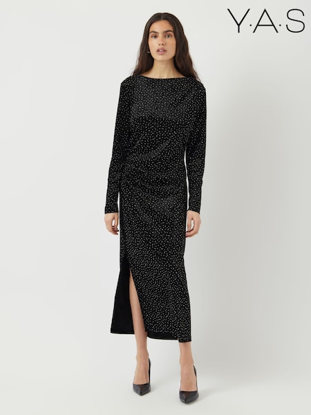Y.A.S Embellished Velvet Maxi Black Dress (V32007) | €99