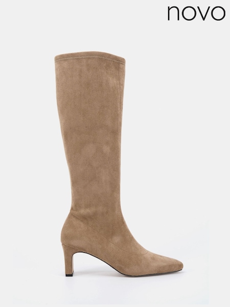 Novo Natural Regular Fit GAZE Slim Block Heel Chisel Toe Stretch Knee Boot (V32040) | 341 QAR