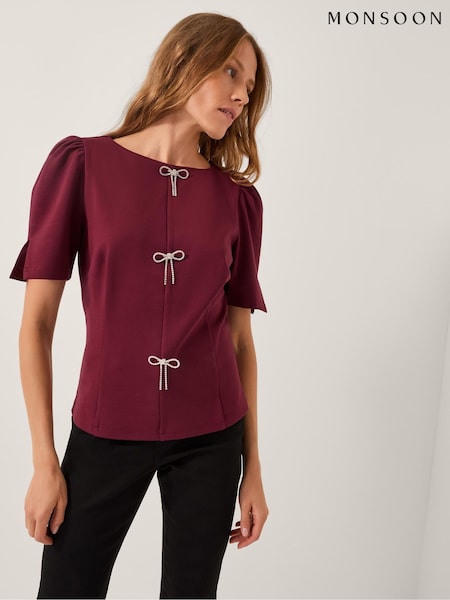 Monsoon Brooke Diamanté Bow Ponte Top (V32044) | ‏462 د.إ.‏