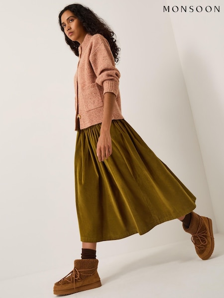 Monsoon Green Jenny Corduroy Midi Skirt (V32047) | €86