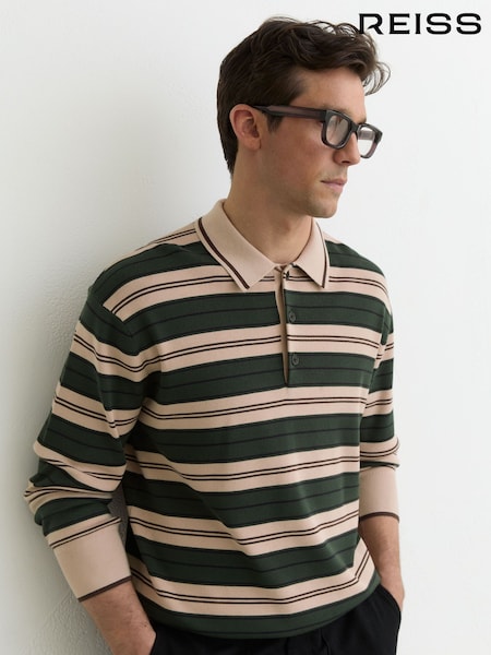 Reiss Green Multi Scrum Ruby-Stripe Half-Button Jumper (V32074) | 979 SAR