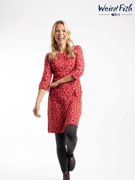 Weird Fish Red Starshine Printed Jersey Dress (V32139) | 247 QAR