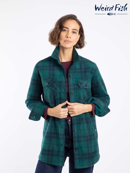 Weird Fish Green Autumn Check Fleece Shacket (V32143) | 396 QAR