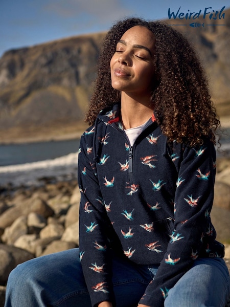 Weird Fish Blue Lana 1/4 Zip Printed Micro Fleece Hoodie (V32215) | €77