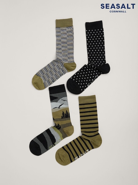 Seasalt Cornwall Green Gift Box of 4 Men's Sailor Socks Greens (V32245) | € 42