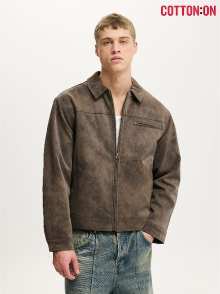 Cotton On Grey Cropped Faux Suede Harrington Jacket (V32339) | €93