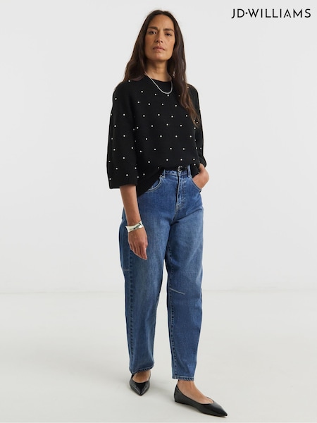 JD Williams Black Pearl Detail Raglan Short Sleeve Jumper (V32364) | €37