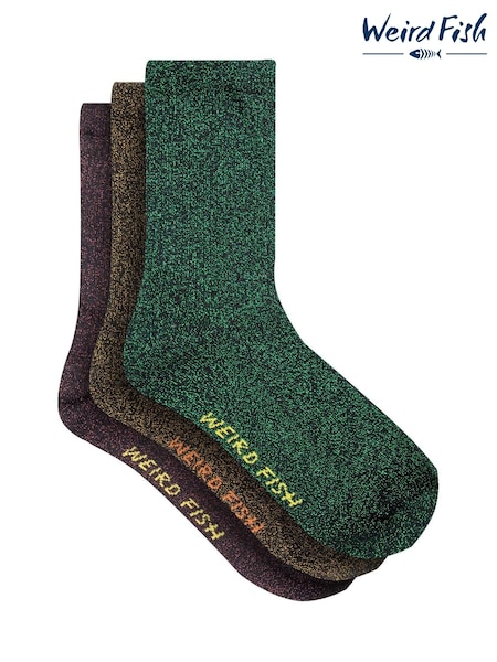 Weird Fish Green Electra Sparkle Ribbed Socks 3 Pack (V32387) | €29