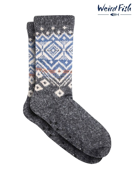 Weird Fish Blue Kochi Fair Isle Cosy Lined Slipper Socks (V32389) | R$ 195