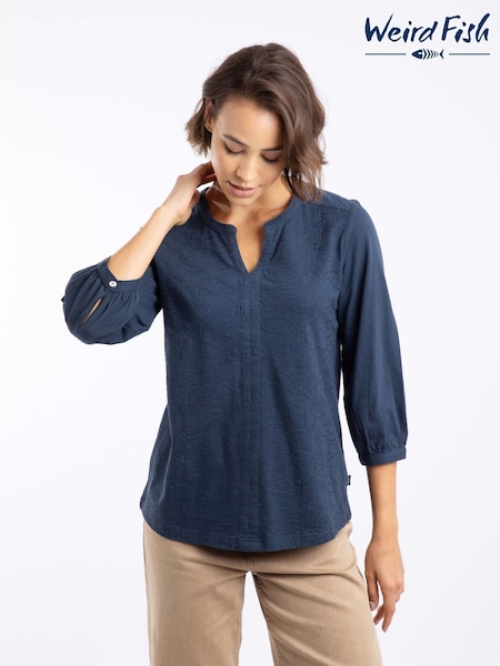 Weird Fish Blue Mabel Broidery 3/4 Sleeve Top (V32414) | €60