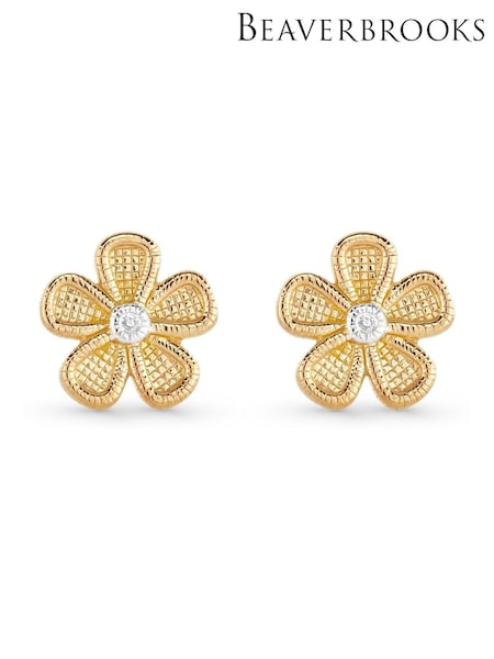 Beaverbrooks Childrens Yellow Gold Plated Diamond Flower Earrings (V32450) | €96