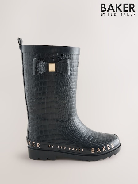 შავი - Baker By Ted Baker Faux Fur Lined Croc Welly Boots With Bow
