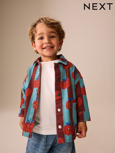 Red/Blue Striped All Over Print Tomato - Twill Printed Overshirt (3mths-7yrs)