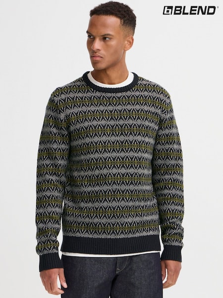 Blend Black Geometric Crew Neck Knit Jumper (V32719) | €66