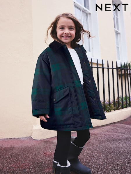 Navy/Green Check - Shower Resistant Barn Jacket (3-16yrs)