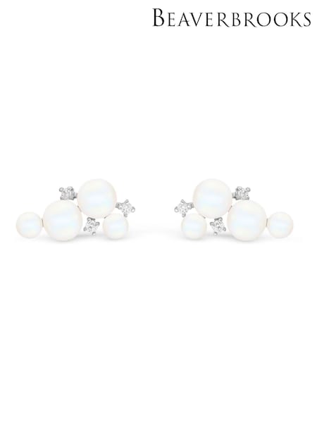 Beaverbrooks Silver Tone Cubic Zirconia and Freshwater Pearl Stud Earrings (V32764) | €125