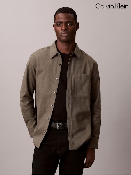 Calvin Klein Green Melange Flannel Easy Button-Down Shirt (V32824) | €120