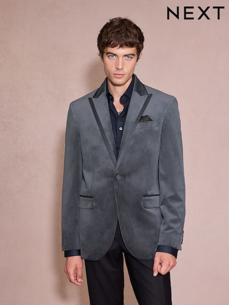 Grafitowoszara - Regular Fit Velvet Blazer