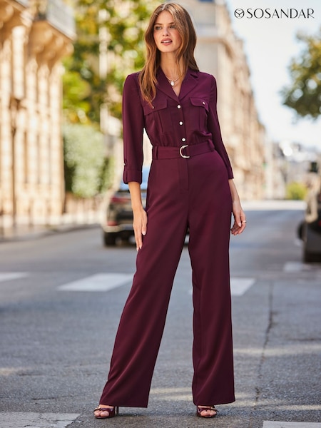 Sosandar Red Utility Pocket Belted Jumpsuit (V32995) | €108