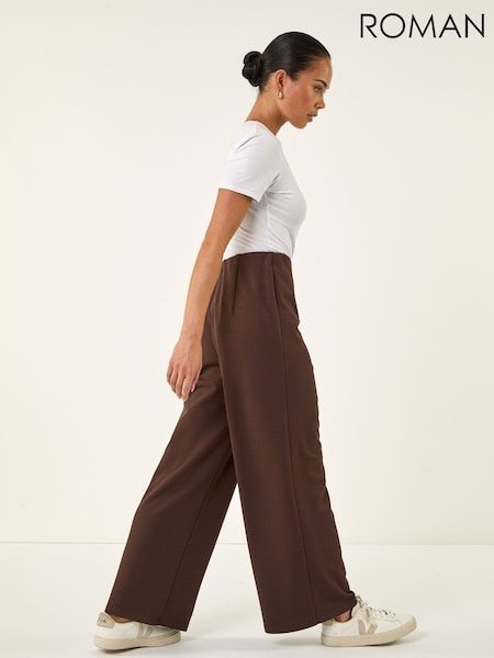 بني - Roman Petite Wide Leg Stretch Trousers (V34293) | ‏198 ر.ق.