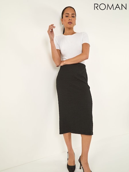 Roman Black Petite Textured Midi Skirt (V34294) | €40