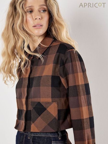 rjava - Apricot Buffalo Check Cropped Shirt (V34295) | € 51