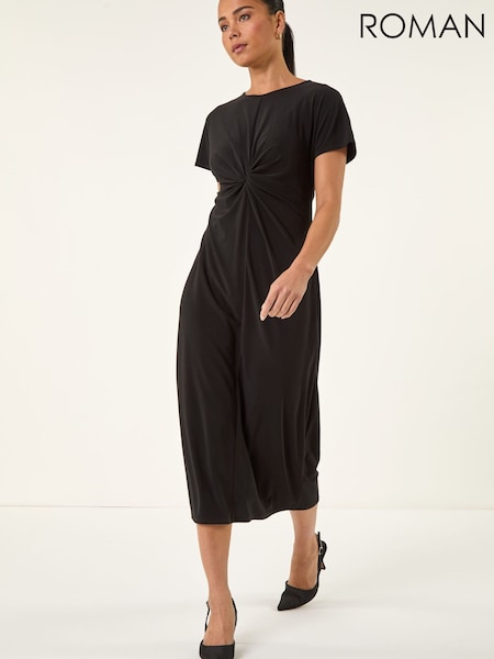 Roman Black Petite Twist Front Midi Dress (V34296) | €81